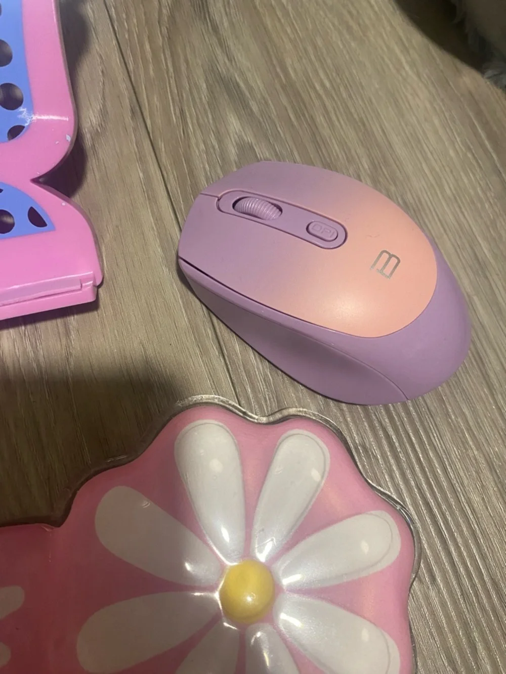 Pink and Purple 3pc Set for Laptop. Laptop stand, wireless mouse and Wrist Rest